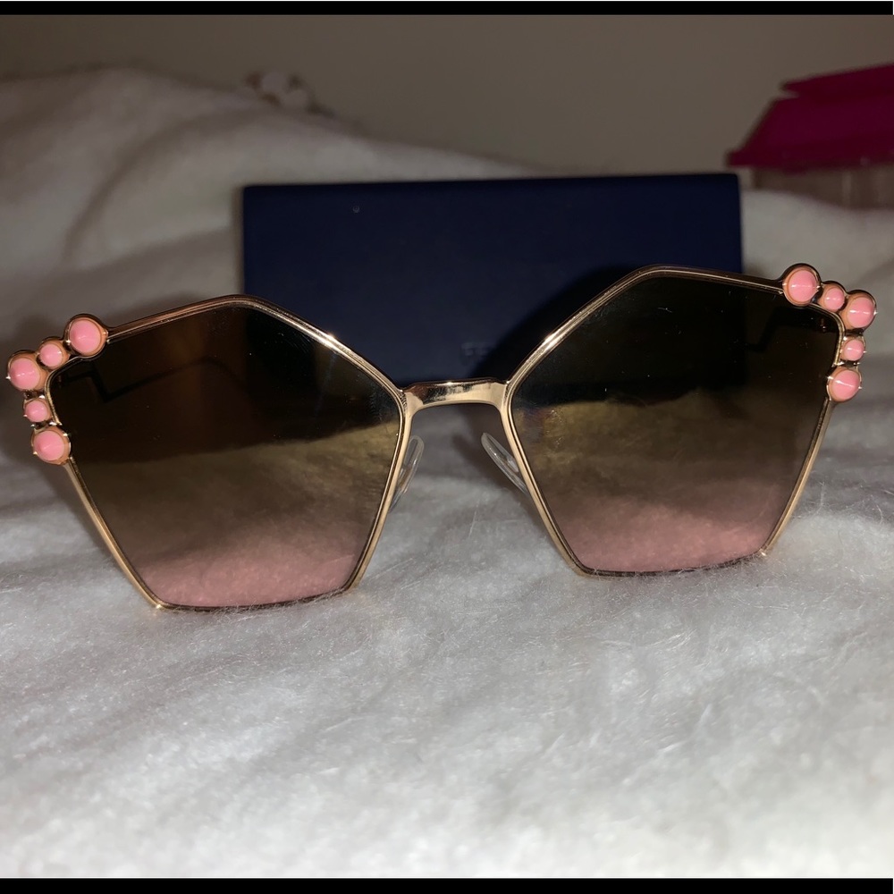 Fendi 57MM Embellished Pentagon SunglassesRoseGold